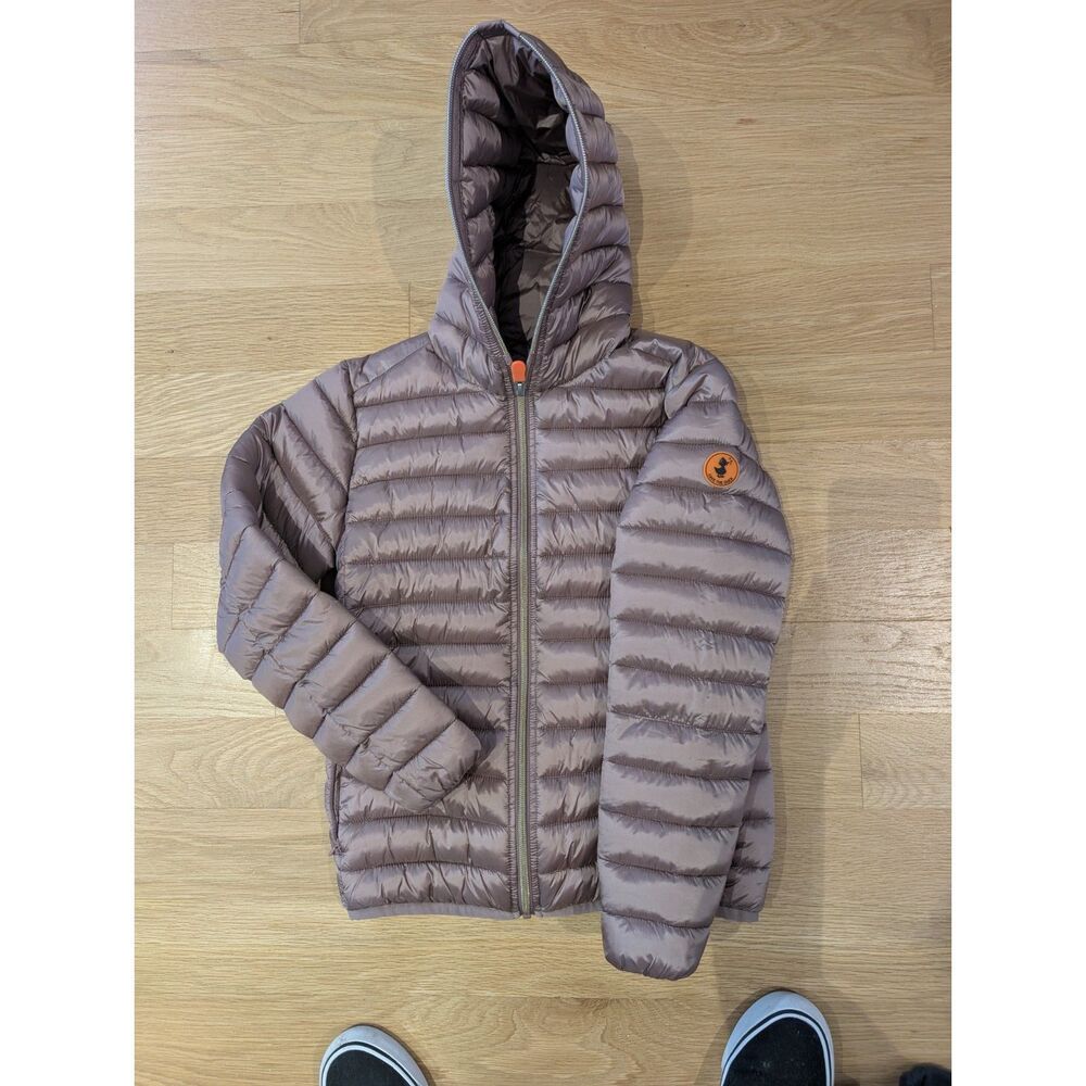 Save The Duck Kids Hooded Puffer Jacket Grey Taupe Size 10 Y